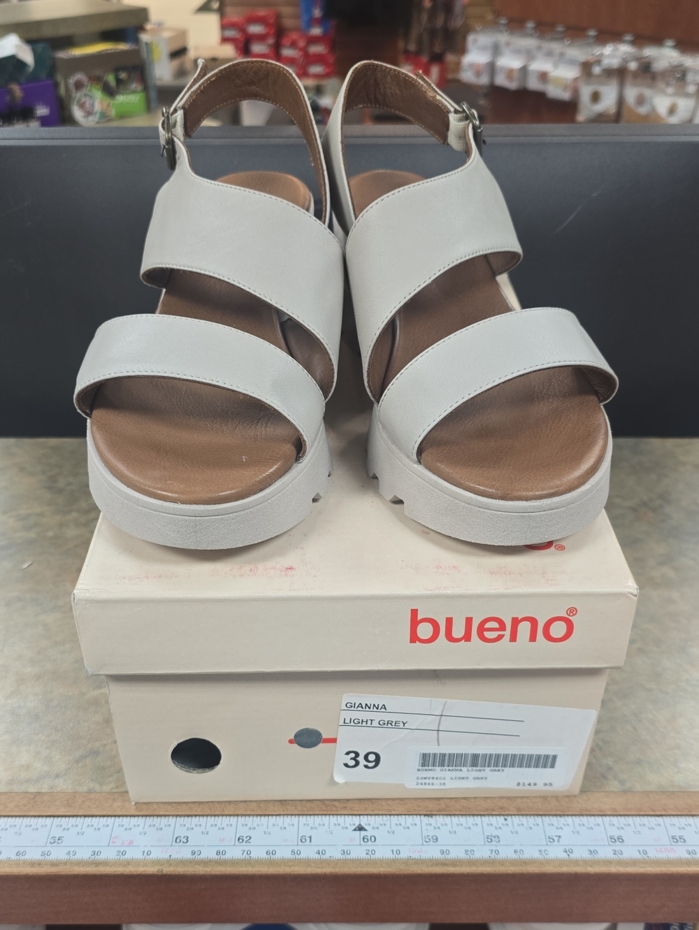 Bueno Light Grey Women's Platform Sandals with Buckle